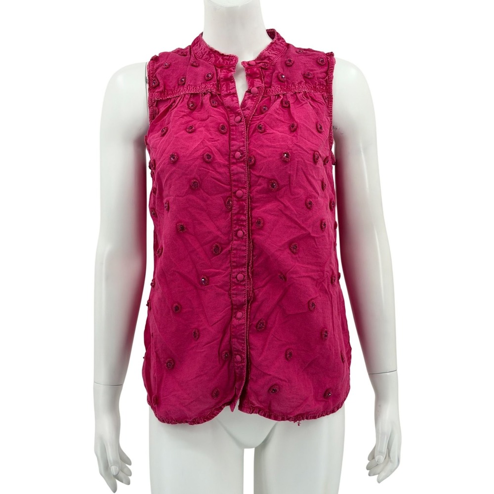 Pilcro Anthropologie Top Womens Small Pink Adira Embroidered Boho Summer Beach